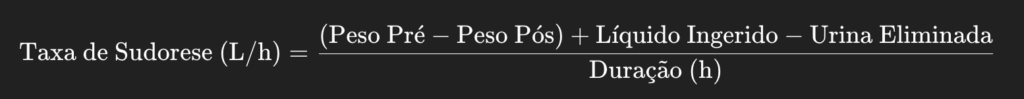 Fórmula matemática para calcular a taxa de sudorese usando variação de peso, líquidos ingeridos e urina eliminada.