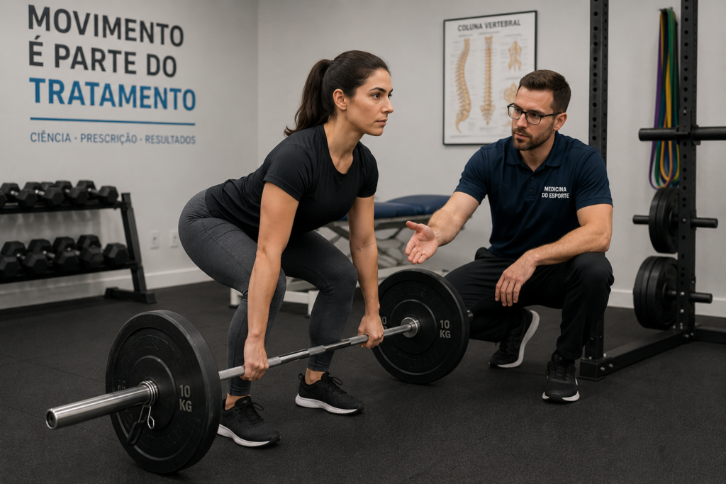 Treino de força supervisionado em paciente com dor lombar.
