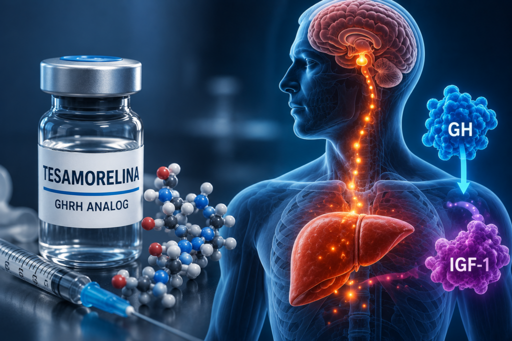 Tesamorelina aumenta IGF-1 por estimular a secreção de GH